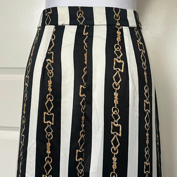 ASOS Black White Stripe Gold Chain Wrap Midi Long Skirt Size 2 - Picture 9 of 13